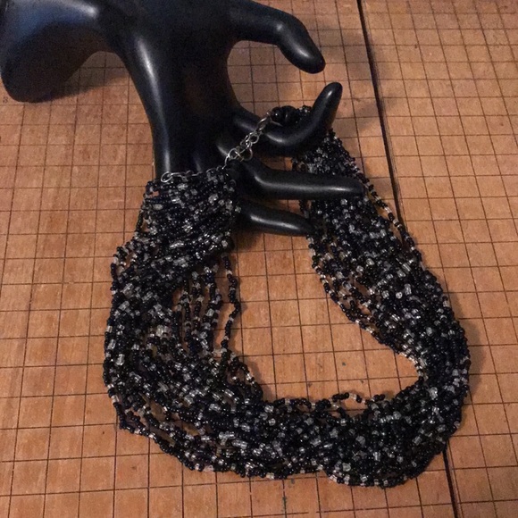 Seed Bead 20 Strand 21.5”L BLack White Necklace Classy Earthy Boho SW Style - Picture 5 of 7